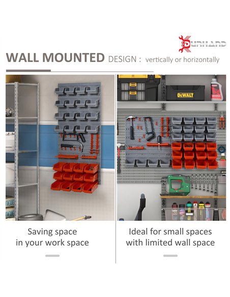 DURHAND 44 Piece Wall Mounted Tool Rack Organiser Storage Bins and Panel Set with Shelf Hook Screws Accessories Red - pic 134096 | FastDaddyshop