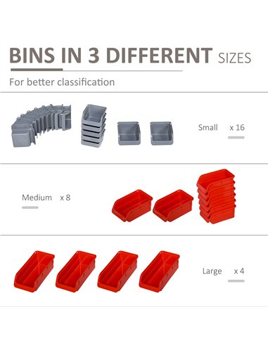 DURHAND 44 Piece Wall Mounted Tool Rack Organiser Storage Bins and Panel Set with Shelf Hook Screws Accessories Red