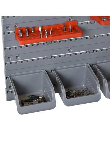 DURHAND 44 Piece Wall Mounted Tool Rack Organiser Storage Bins and Panel Set with Shelf Hook Screws Accessories Red