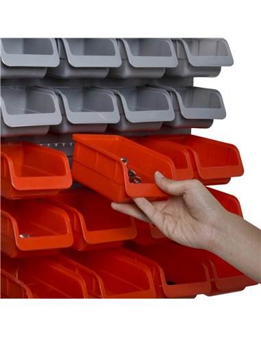 DURHAND 44 Piece Wall Mounted Tool Rack Organiser Storage Bins and Panel Set with Shelf Hook Screws Accessories Red