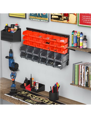 DURHAND 30 Cubbie On-Wall Storage Board Tool Screw Organiser Garage Workshop DIY Container w/ Screw Kit Tool Equipment Tidy