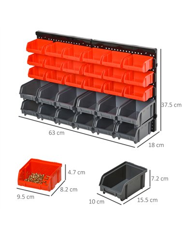 DURHAND 30 Cubbie On-Wall Storage Board Tool Screw Organiser Garage Workshop DIY Container w/ Screw Kit Tool Equipment Tidy
