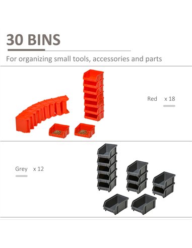 DURHAND 30 Cubbie On-Wall Storage Board Tool Screw Organiser Garage Workshop DIY Container w/ Screw Kit Tool Equipment Tidy