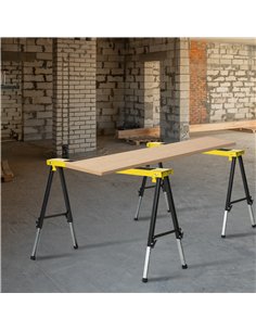 DURHAND 2PCS Saw Horse Twin Pack Folding Workbench Adjustable Metal Trestle Stands with Non-slip EVA Surface for Sawing Work Max 2