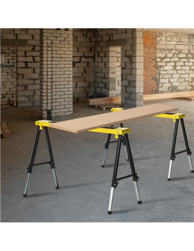 DURHAND 2PCS Saw Horse Twin Pack Folding Workbench Adjustable Metal Trestle Stands with Non-slip EVA Surface for Sawing Work Max