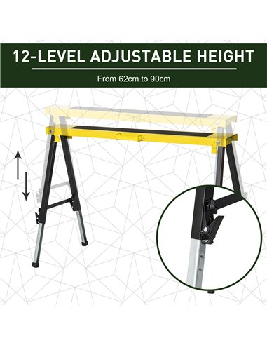 DURHAND 2PCS Saw Horse Twin Pack Folding Workbench Adjustable Metal Trestle Stands with Non-slip EVA Surface for Sawing Work Max