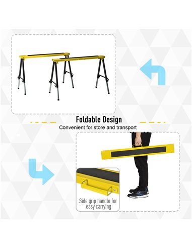 DURHAND 2PCS Saw Horse Twin Pack Folding Workbench Adjustable Metal Trestle Stands with Non-slip EVA Surface for Sawing Work Max