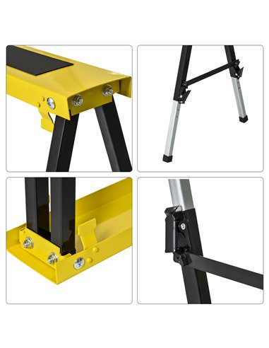 DURHAND 2PCS Saw Horse Twin Pack Folding Workbench Adjustable Metal Trestle Stands with Non-slip EVA Surface for Sawing Work Max