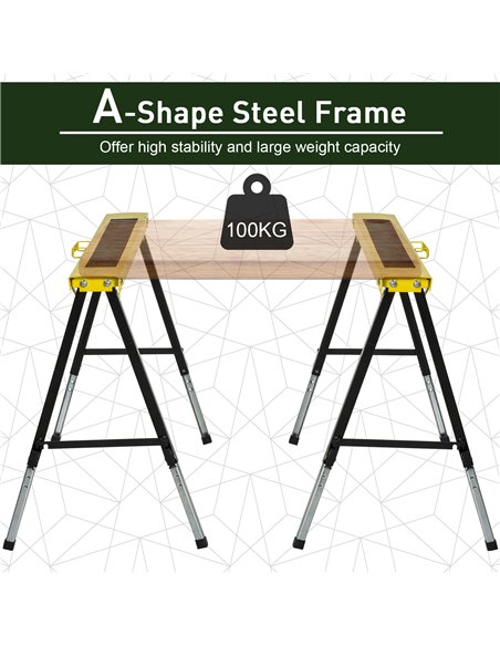DURHAND 2PCS Saw Horse Twin Pack Folding Workbench Adjustable Metal Trestle Stands with Non-slip EVA Surface for Sawing Work Max - pic 134119 | FastDaddyshop