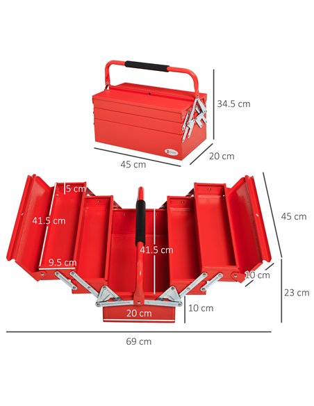 DURHAND Metal Tool Box 3 Tier 5 Tray Professional Portable Storage Cabinet Workshop Cantilever Toolbox with Carry Handle, 45cmx2 - pic 134122 | FastDaddyshop