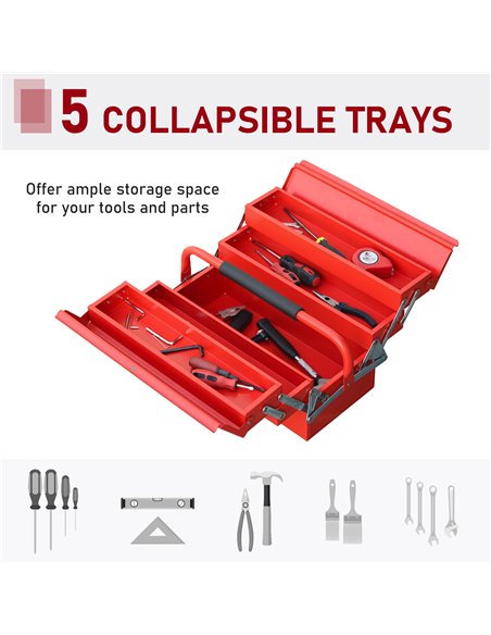 DURHAND Metal Tool Box 3 Tier 5 Tray Professional Portable Storage Cabinet Workshop Cantilever Toolbox with Carry Handle, 45cmx2 - pic 134123 | FastDaddyshop