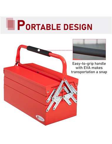 DURHAND Metal Tool Box 3 Tier 5 Tray Professional Portable Storage Cabinet Workshop Cantilever Toolbox with Carry Handle, 45cmx2