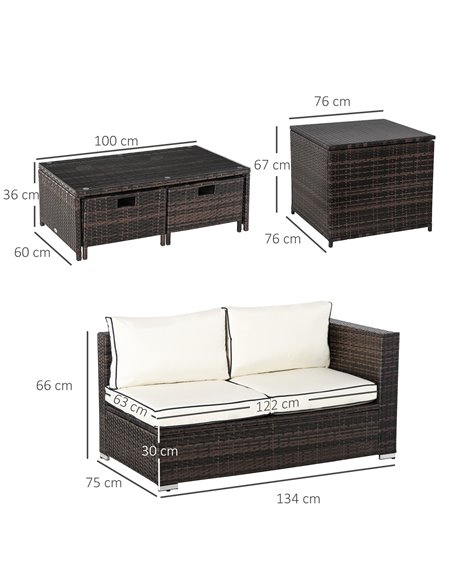 Outsunny 4-Seater Rattan Garden Furniture Patio Sofa Set Storage & Table Set w/ 2 Drawers Coffee Table & Corner Sofa, Brown - pic 13413 | FastDaddyshop