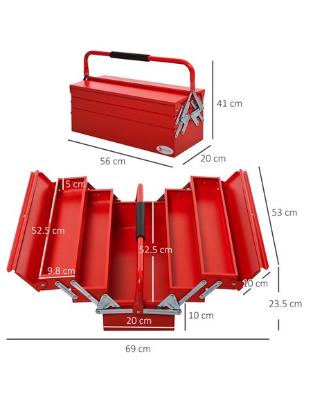 DURHAND Metal Tool Box 3 Tier 5 Tray Professional Portable Storage Cabinet Workshop Cantilever Toolbox with Carry Handle, 56cmx2 - pic 134131 | FastDaddyshop