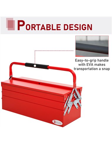 DURHAND Metal Tool Box 3 Tier 5 Tray Professional Portable Storage Cabinet Workshop Cantilever Toolbox with Carry Handle, 56cmx2