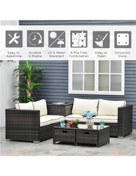 Outsunny 4-Seater Rattan Garden Furniture Patio Sofa Set Storage & Table Set w/ 2 Drawers Coffee Table & Corner Sofa, Brown - pic 13414 | FastDaddyshop