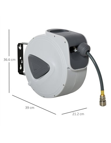 DURHAND Retractable Air Hose Reel 15m+ 140cm Hose Diameter 3/ 8" 9.5mm, Hose Connector 1/ 4" BSP, Wall Mount Auto Rewind Hose- R