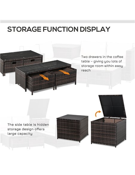 Outsunny 4-Seater Rattan Garden Furniture Patio Sofa Set Storage & Table Set w/ 2 Drawers Coffee Table & Corner Sofa, Brown - pic 13415 | FastDaddyshop