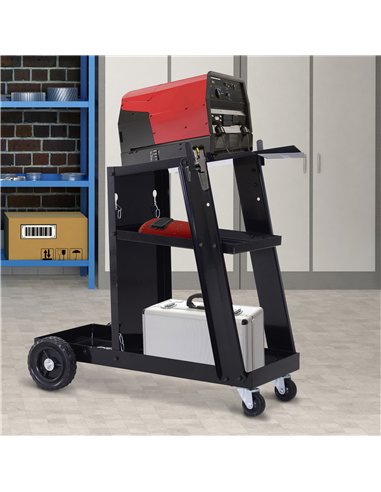 DURHAND Welding Cart Welder Trolley Garage for Gas Bottles w/ Safety Chain, Wheels, Black