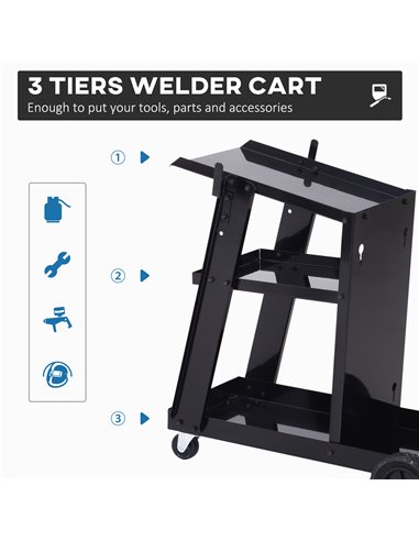 DURHAND Welding Cart Welder Trolley Garage for Gas Bottles w/ Safety Chain, Wheels, Black