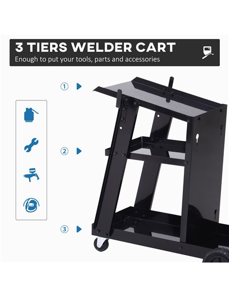 DURHAND Welding Cart Welder Trolley Garage for Gas Bottles w/ Safety Chain, Wheels, Black - pic 134159 | FastDaddyshop
