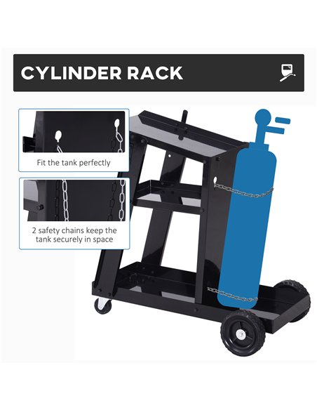 DURHAND Welding Cart Welder Trolley Garage for Gas Bottles w/ Safety Chain, Wheels, Black - pic 134160 | FastDaddyshop
