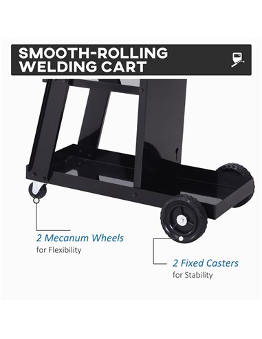 DURHAND Welding Cart Welder Trolley Garage for Gas Bottles w/ Safety Chain, Wheels, Black