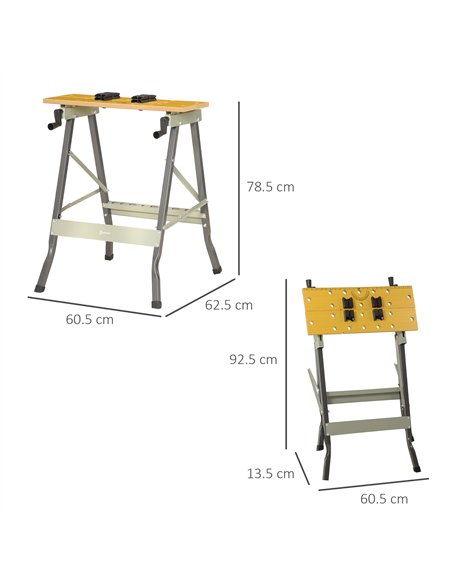 DURHAND 4-in-1 Work Bench, Saw Horse Folding Clamp Table w/ 4 Adjustable Clamping Pegs for DIY Home Garage, Grey - pic 134167 | FastDaddyshop