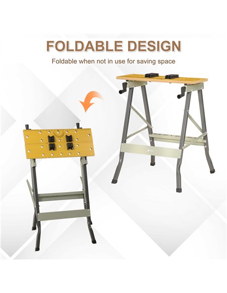 DURHAND 4-in-1 Work Bench, Saw Horse Folding Clamp Table w/ 4 Adjustable Clamping Pegs for DIY Home Garage, Grey - pic 134168 | FastDaddyshop