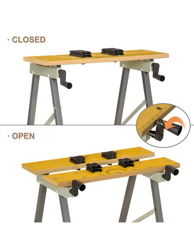 DURHAND 4-in-1 Work Bench, Saw Horse Folding Clamp Table w/ 4 Adjustable Clamping Pegs for DIY Home Garage, Grey