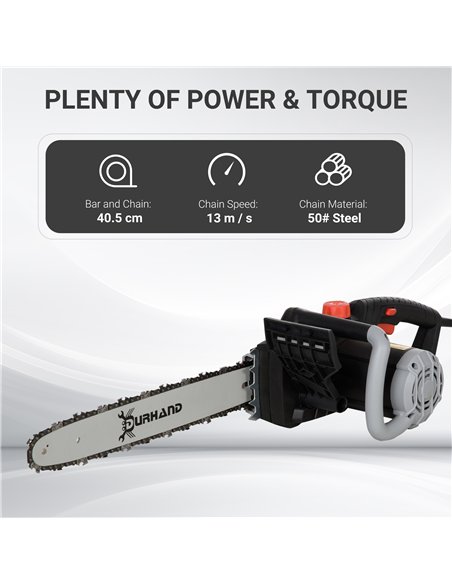 DURHAND 1600W Electric Chainsaw with Double Brake, Tool-Free Chain Tensioning and 40cm Guide Bar and Chain, Power Saw to Cut Woo - pic 134177 | FastDaddyshop