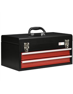DURHAND 2 Drawer Tool Chest, Lockable Metal Tool Box with Ball Bearing Runners, Portable Toolbox, 460mm x 240mm x 220mm, Black