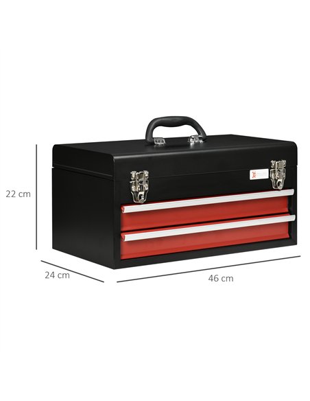 DURHAND 2 Drawer Tool Chest, Lockable Metal Tool Box with Ball Bearing Runners, Portable Toolbox, 460mm x 240mm x 220mm, Black - pic 134185 | FastDaddyshop