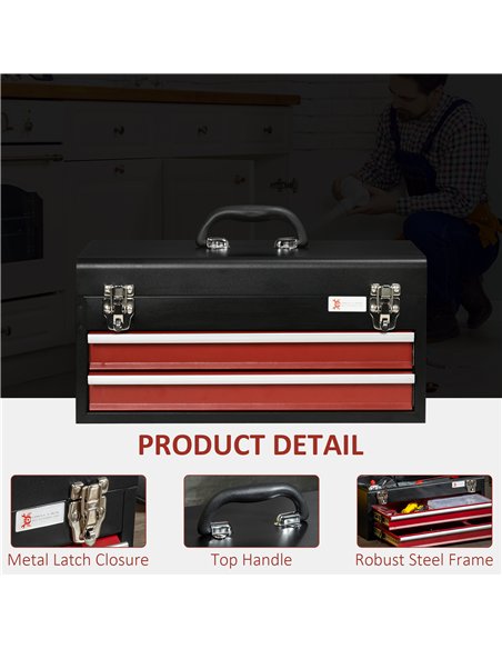 DURHAND 2 Drawer Tool Chest, Lockable Metal Tool Box with Ball Bearing Runners, Portable Toolbox, 460mm x 240mm x 220mm, Black - pic 134186 | FastDaddyshop