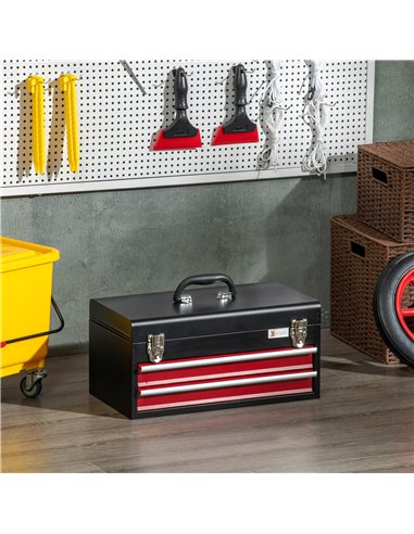 DURHAND 2 Drawer Tool Chest, Lockable Metal Tool Box with Ball Bearing Runners, Portable Toolbox, 460mm x 240mm x 220mm, Black