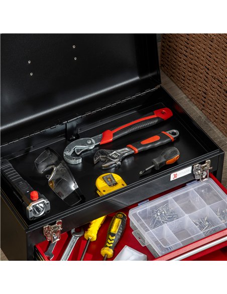 DURHAND 2 Drawer Tool Chest, Lockable Metal Tool Box with Ball Bearing Runners, Portable Toolbox, 460mm x 240mm x 220mm, Black - pic 134189 | FastDaddyshop