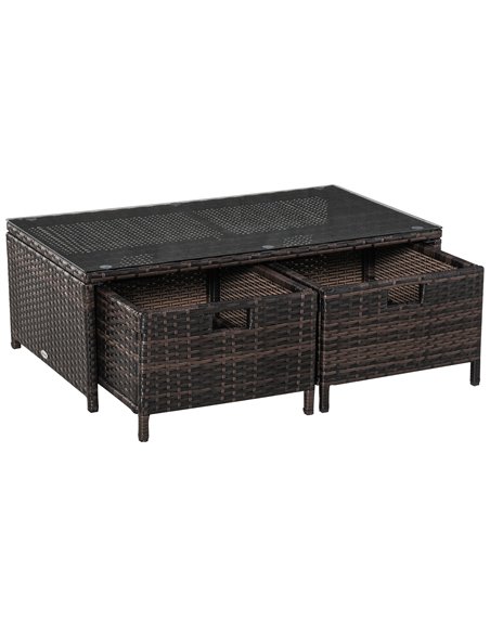 Outsunny 4-Seater Rattan Garden Furniture Patio Sofa Set Storage & Table Set w/ 2 Drawers Coffee Table & Corner Sofa, Brown - pic 13419 | FastDaddyshop