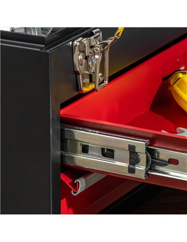 DURHAND 2 Drawer Tool Chest, Lockable Metal Tool Box with Ball Bearing Runners, Portable Toolbox, 460mm x 240mm x 220mm, Black