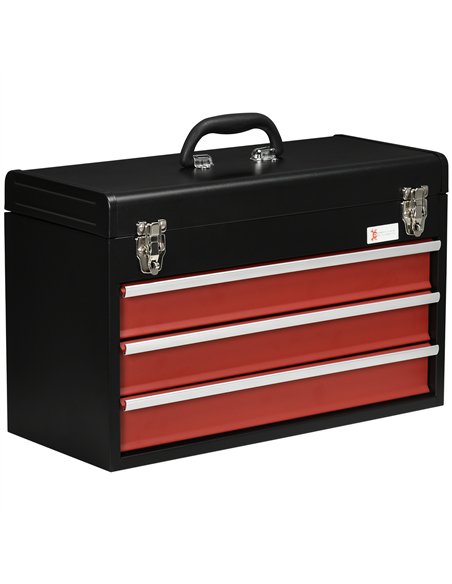 DURHAND 3 Drawer Tool Chest, Lockable Metal Tool Box with Ball Bearing Runners, Portable Toolbox, 510mm x 220mm x 320mm, Black - pic 134192 | FastDaddyshop