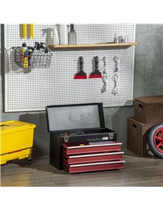 DURHAND 3 Drawer Tool Chest, Lockable Metal Tool Box with Ball Bearing Runners, Portable Toolbox, 510mm x 220mm x 320mm, Black 2