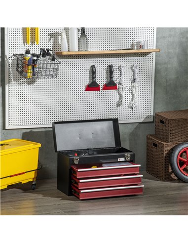 DURHAND 3 Drawer Tool Chest, Lockable Metal Tool Box with Ball Bearing Runners, Portable Toolbox, 510mm x 220mm x 320mm, Black