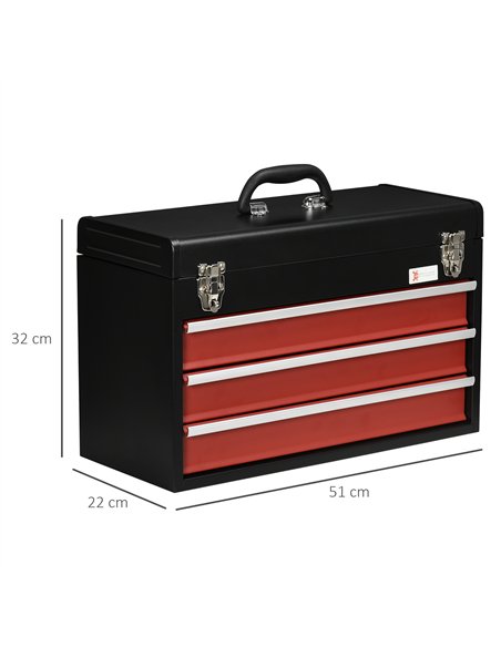 DURHAND 3 Drawer Tool Chest, Lockable Metal Tool Box with Ball Bearing Runners, Portable Toolbox, 510mm x 220mm x 320mm, Black - pic 134194 | FastDaddyshop