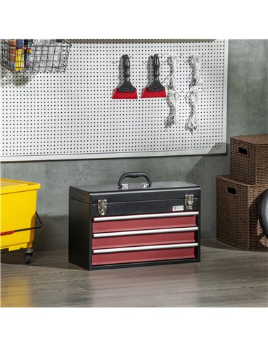 DURHAND 3 Drawer Tool Chest, Lockable Metal Tool Box with Ball Bearing Runners, Portable Toolbox, 510mm x 220mm x 320mm, Black