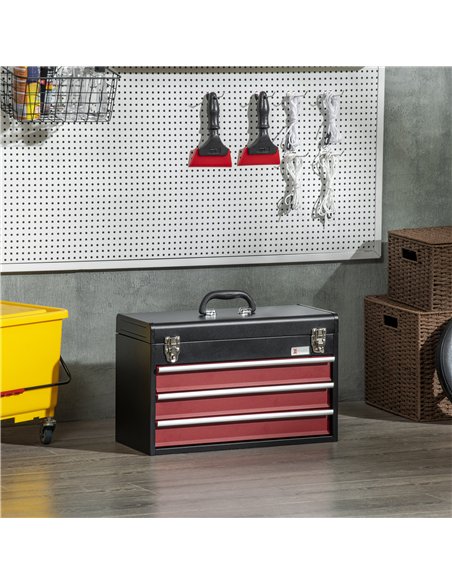 DURHAND 3 Drawer Tool Chest, Lockable Metal Tool Box with Ball Bearing Runners, Portable Toolbox, 510mm x 220mm x 320mm, Black - pic 134197 | FastDaddyshop
