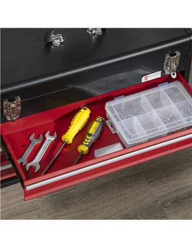 DURHAND 3 Drawer Tool Chest, Lockable Metal Tool Box with Ball Bearing Runners, Portable Toolbox, 510mm x 220mm x 320mm, Black