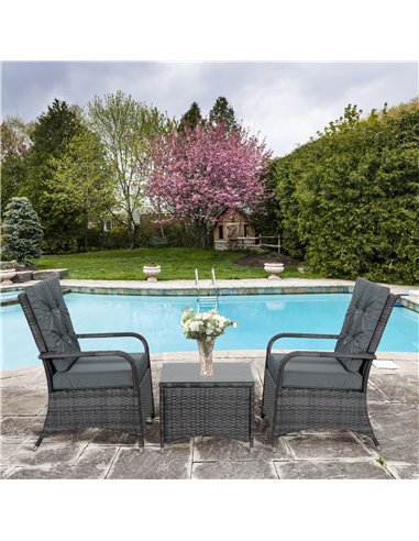Outsunny 2-Seater Outdoor Rattan Bistro Garden Furniture Set with Cover Steel, Grey