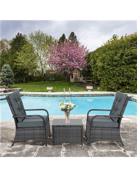 Outsunny 2-Seater Outdoor Rattan Bistro Garden Furniture Set with Cover Steel, Grey - pic 13420 | FastDaddyshop
