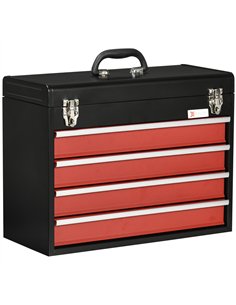 DURHAND 4 Drawer Tool Chest, Lockable Metal Tool Box with Ball Bearing Runners, Portable Toolbox, 510mm x 220mm x 395mm, Black