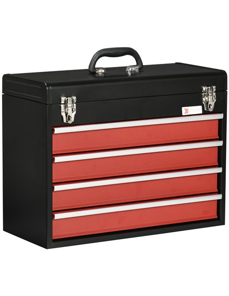 DURHAND 4 Drawer Tool Chest, Lockable Metal Tool Box with Ball Bearing Runners, Portable Toolbox, 510mm x 220mm x 395mm, Black - pic 134201 | FastDaddyshop