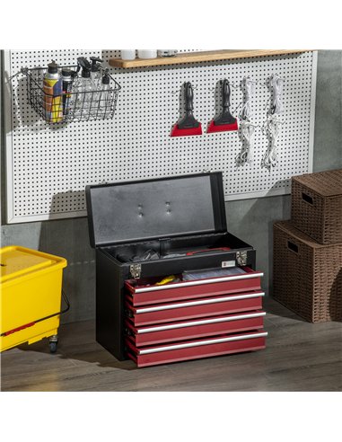DURHAND 4 Drawer Tool Chest, Lockable Metal Tool Box with Ball Bearing Runners, Portable Toolbox, 510mm x 220mm x 395mm, Black
